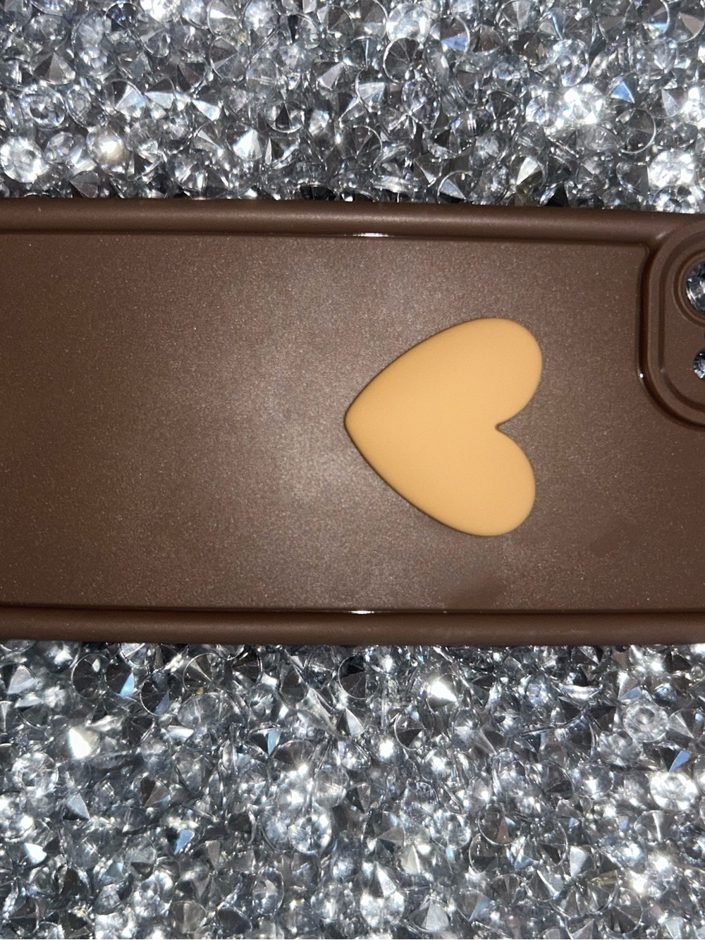 iPhone 5/6/7/8/SE Brown Phone Case with Peach Heart Accent - Trusted Brand